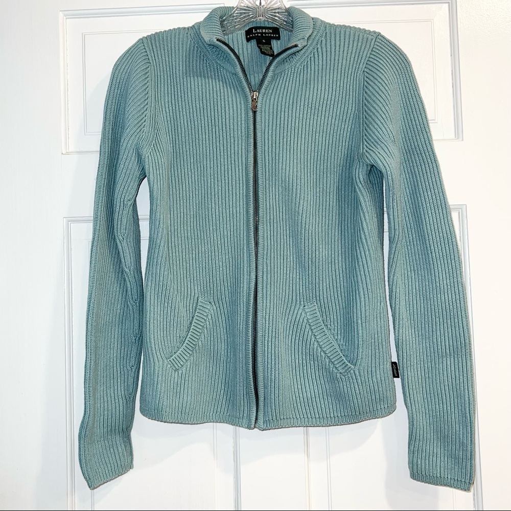 Turquoise Ralph Lauren Knit Zip Up Sweater